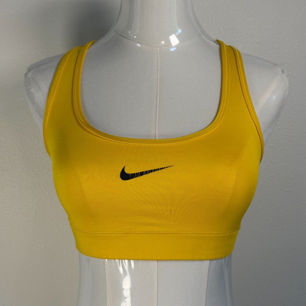 Nike Fit Dry Sports Bra Women’s Small Yellow Swoosh Stretch